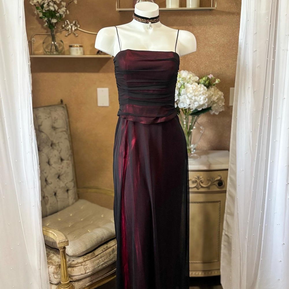 Vintage Cache Red & Black Sheer Overlay Slip Dress XS 90s Minimal Satin Maxi✨❤️ - Picture 4 of 8